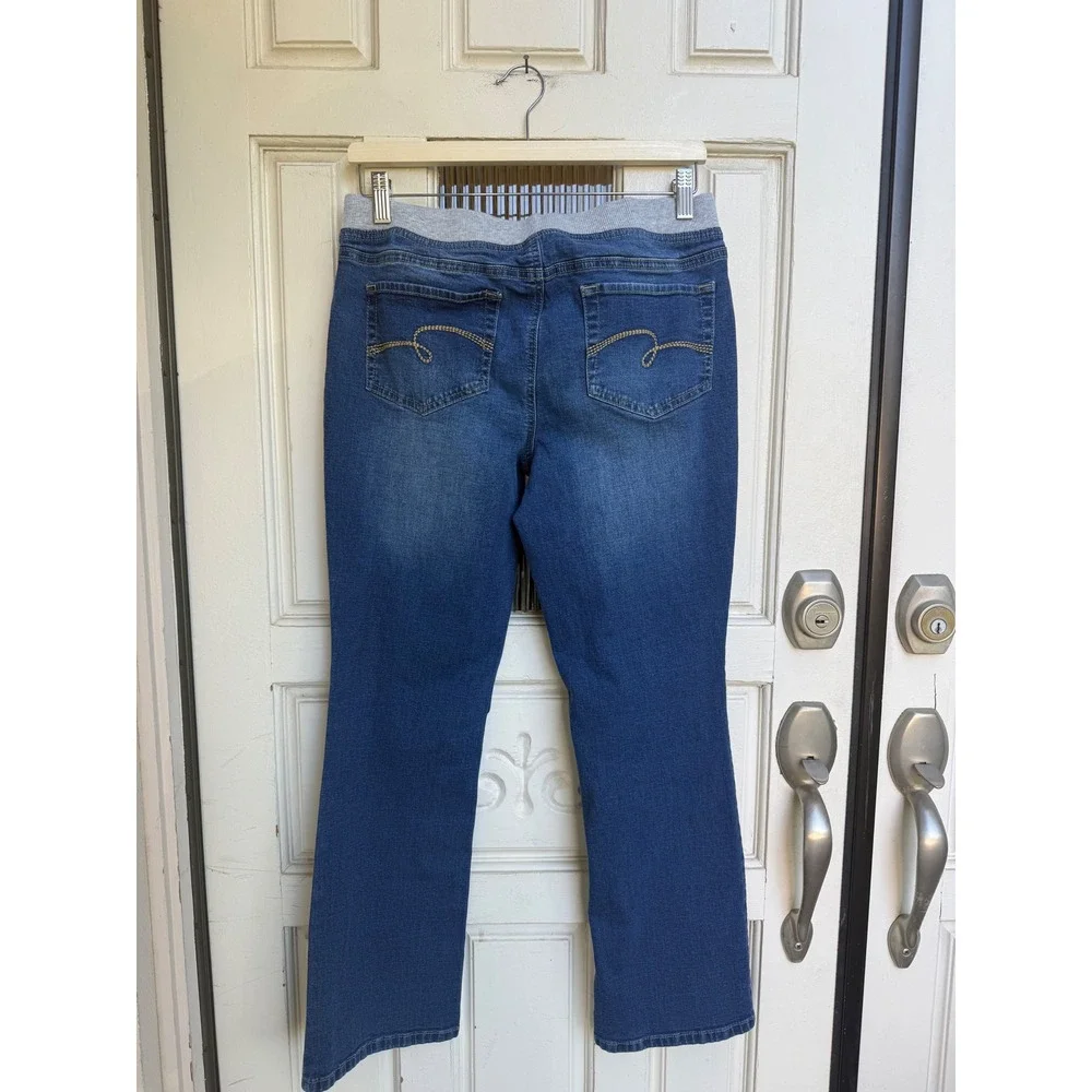 Justice Girls Mid Rise Knit Waist Boot Cut Jeans Blue Denim Pull On Size 14